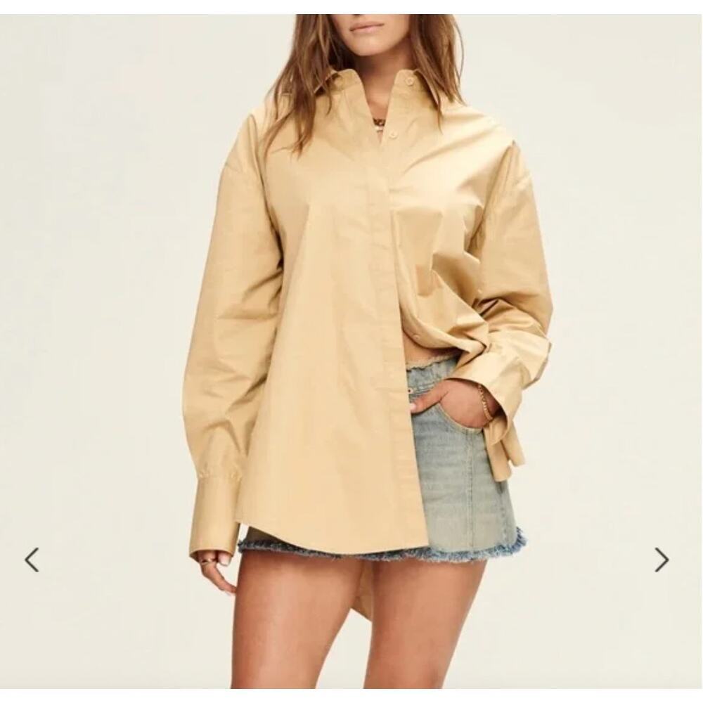 SER.O.YA Mel button down shirt open back khaki Revolve NWT - Picture 2 of 6